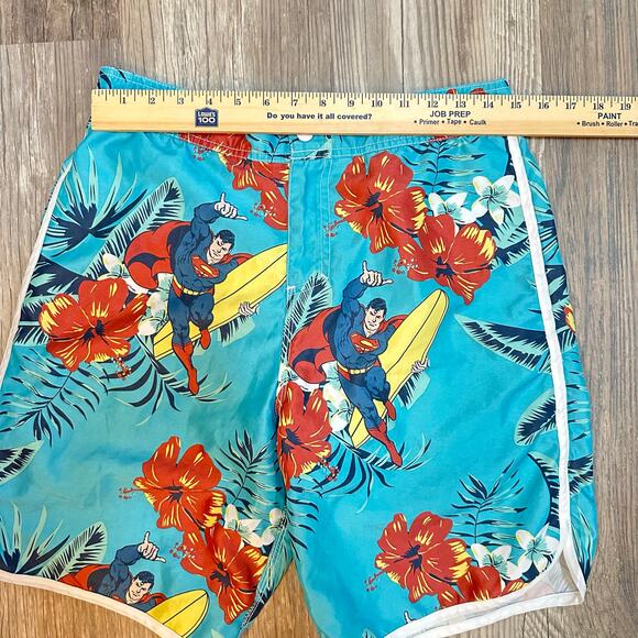 SUPERMAN Men's Medium Surfboard Tropical Print Swim Trunks Board Shorts - Picture 3 of 7